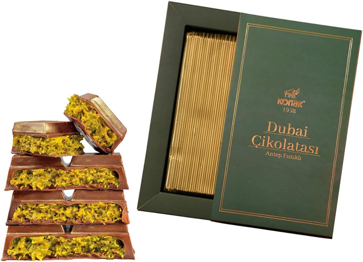 Dubai Chocolate Bar - 7oz | 200g HANDMADE Premium Rich Milk Kunafa Pistachio Butter Chocolate, Individually Wrapped Fresh Treats, Luxury Gift Box for Birthdays & Special Occasions, Large Bar