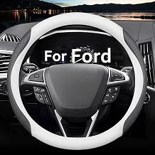 HAOTULE Nappa Leather Slim and Stylish Steering Wheel Cover, for Ford Steering Wheel Cover Accessories Interior Modification, White and Black