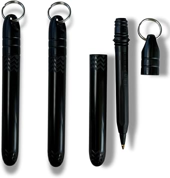 USA Made pocket pen 3 Pack with keychain Dock, attaches to backpack, keys, lanyard-compact, affordable, lightweight, EDC black ink mini penwaterproof, floatscarries small, writes big Black