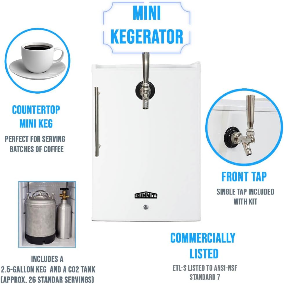 Summit 17" Mini Coffee Kegerator, Single Tap, Mini Keg, Tap Kit and 2.5 Gallon Keg Included - FF31L7FRTPC