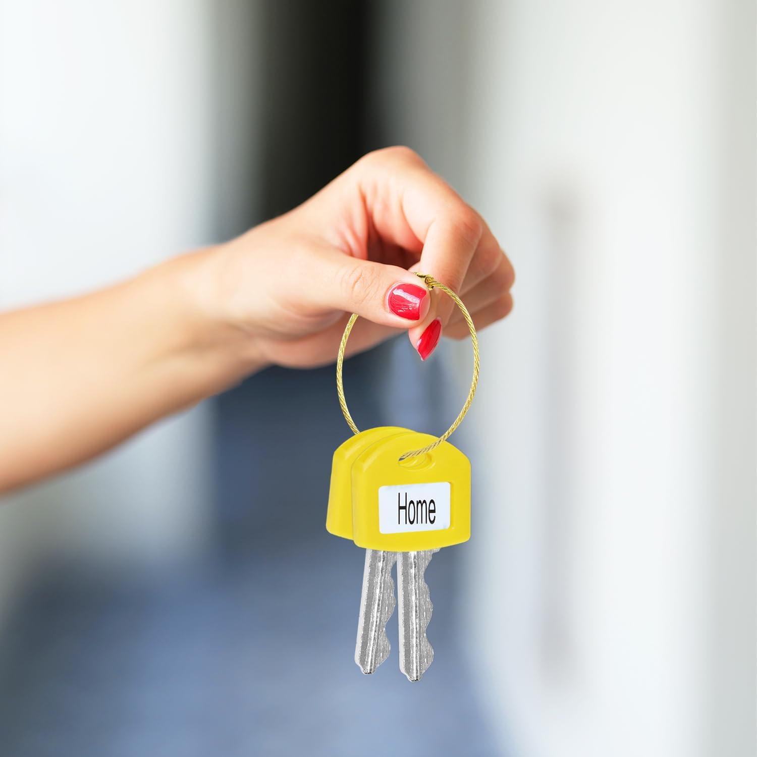 Mini Skater 10 Pcs Silicone Key Covers Cap Tags 1-inch Cute Key Identifiers with Sticker Labels Key Head Protectors for Standard House Work Keys Organization (Yellow) image 5