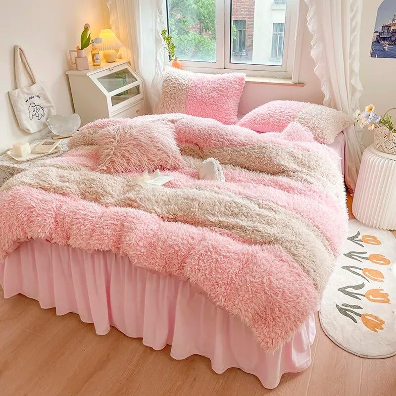 Miniatura 10 de HASMI Juego de ropa de cama de invierno de doble color de felpa, juego de cama suave y cálido, grueso, funda de edredón de ropa de cama, sábana