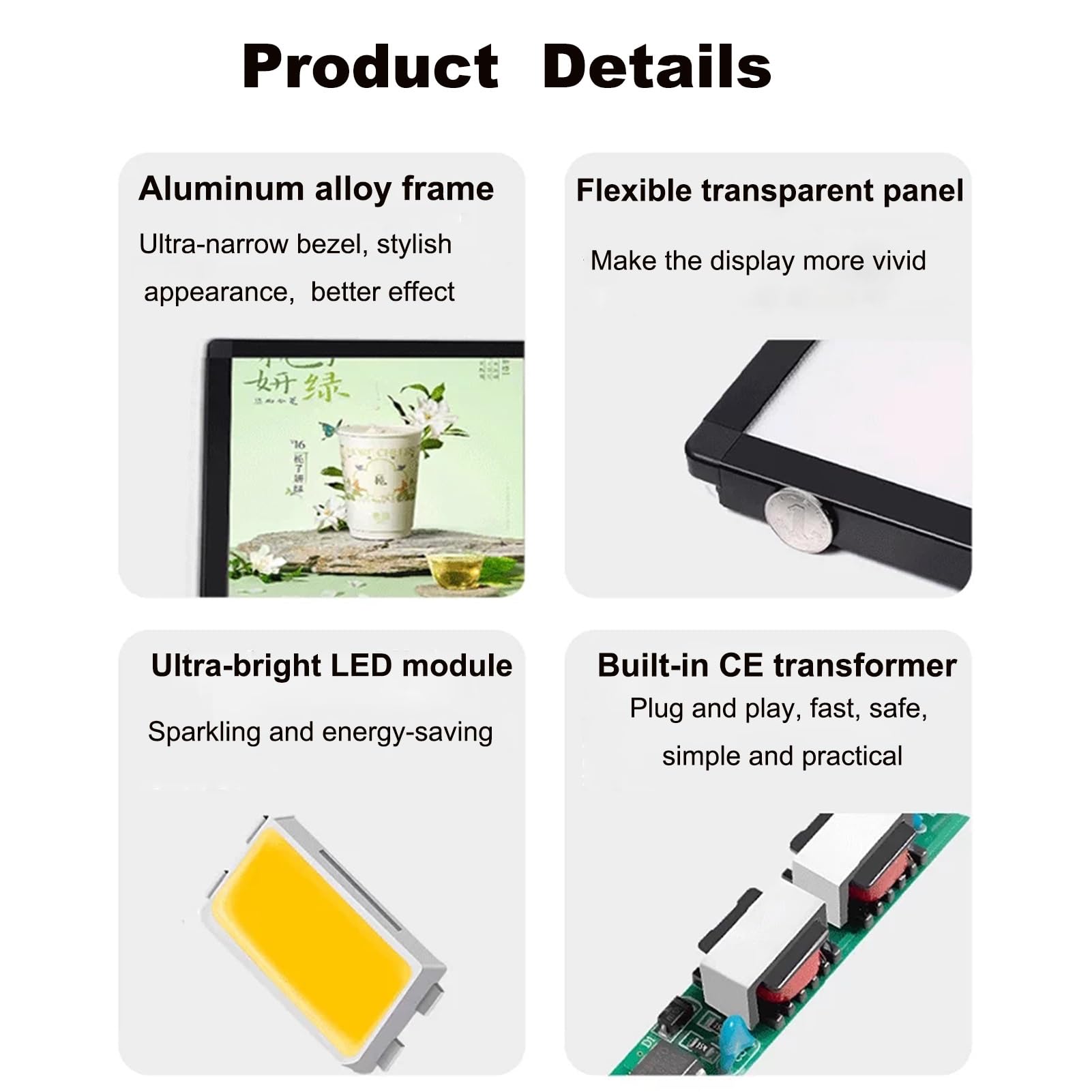 Ultra cienka ramka LED z zatrzaskową ramką, podświetlana tablica menu, tablica ścienna (50 cm x 100 cm / 19.7in x39.4in)