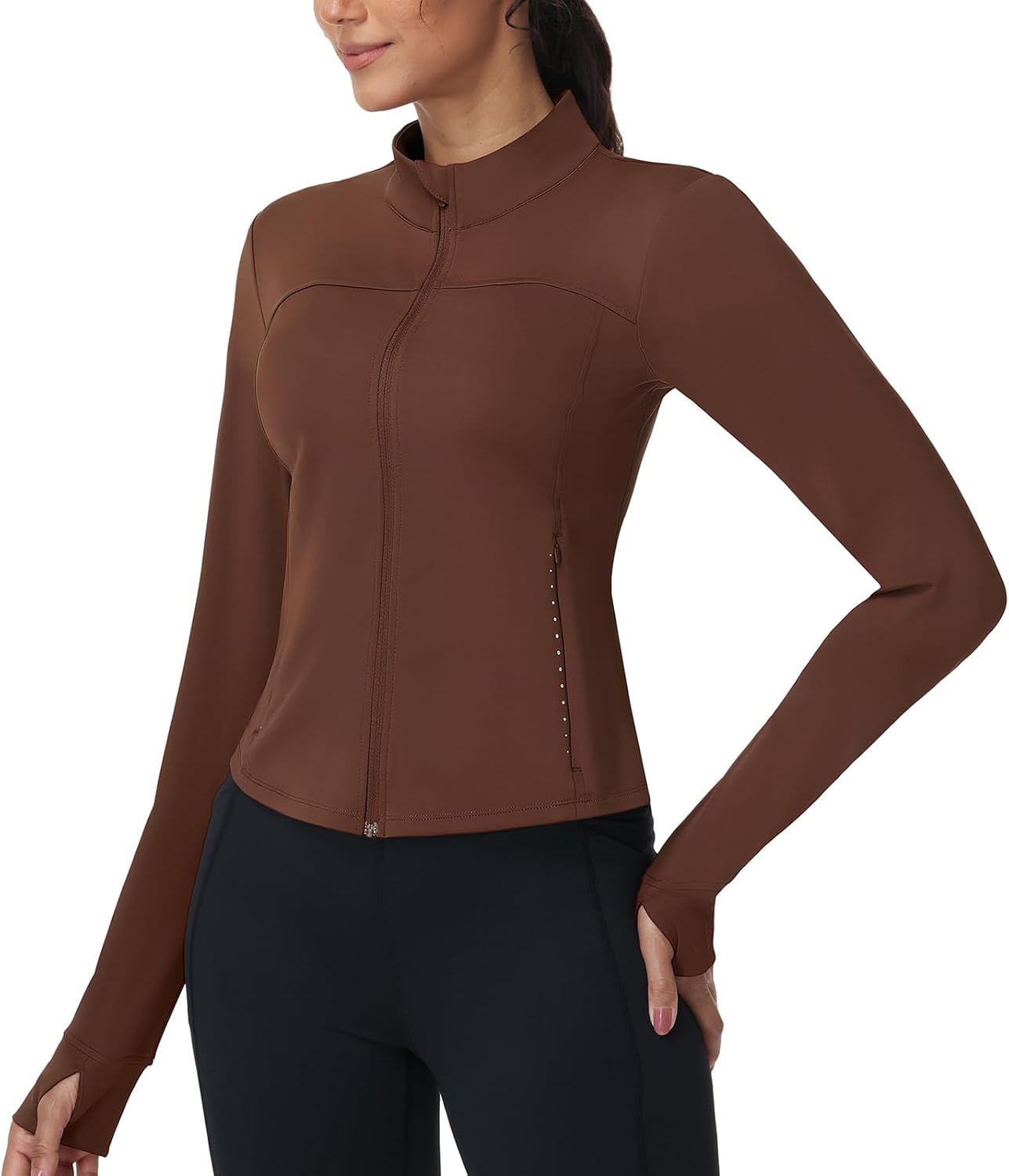 MIER Womens Workout Jackets Full Zip Up Cropped Slim Fit Lightweight Athletic Running Track Gym Tops, Thumb Holes & Pockets - Image 3