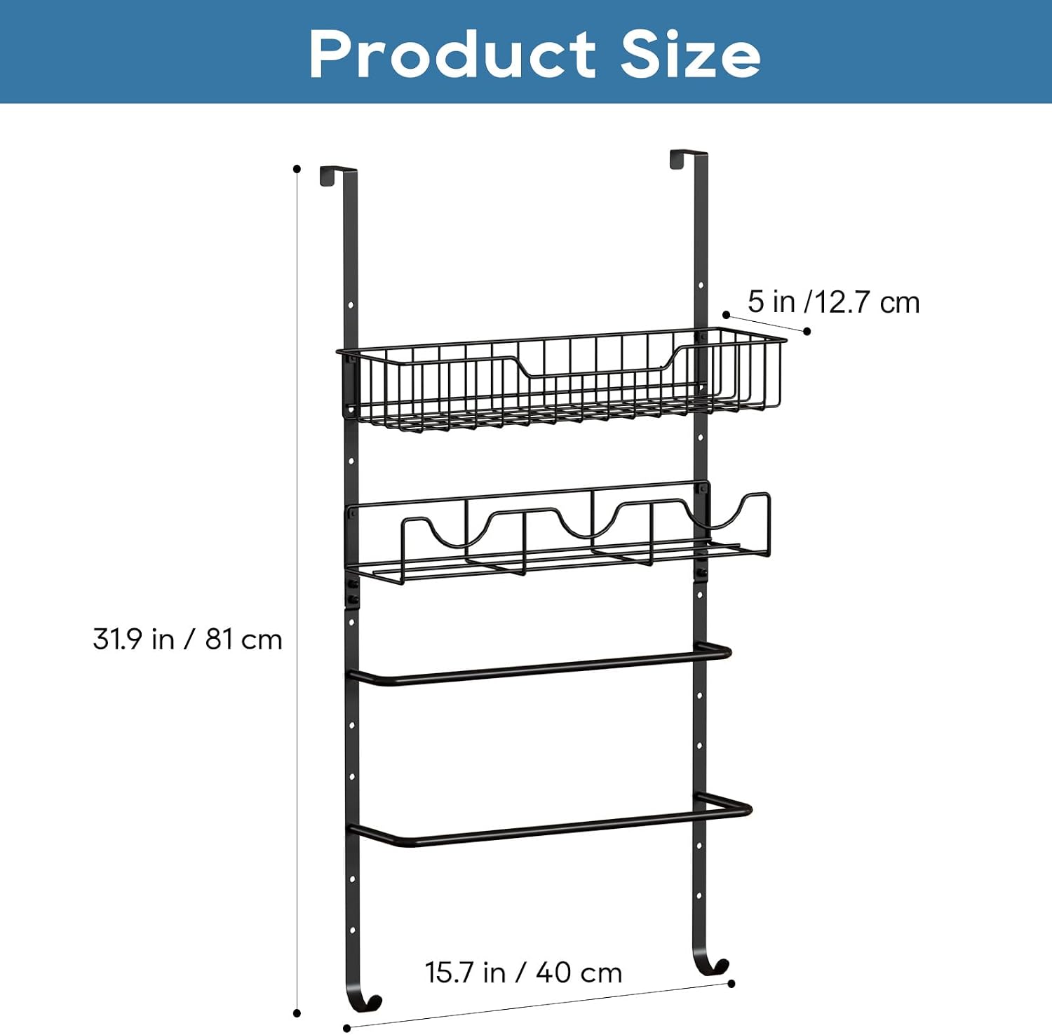 4 Tiers Towel Racks for Bathroom Door, Adjustable Bathroom Towel Holder with Storage Basket, Towel Storage for Bathroom Over The Door Towel Bar for Bathroom