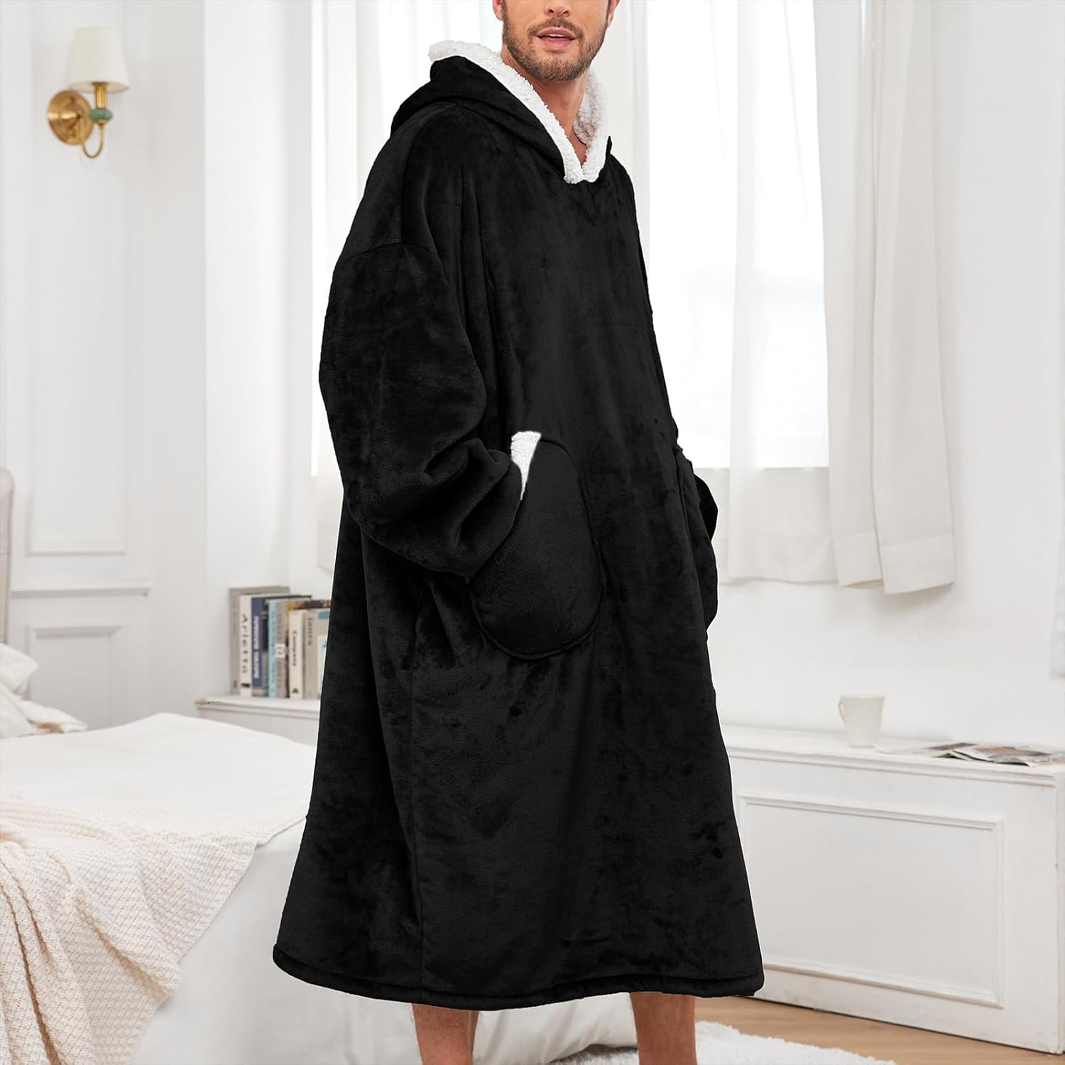 American Trends Wearable Blanket Hoodie, Oversized Sherpa Warm Hoodie Blanket Thick Sweatshirt, Gift for Women Men Girls - Image 3