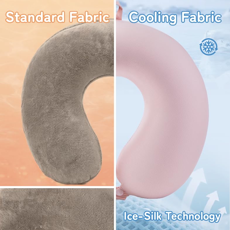 Image of Niuniu Daddy Cooling Travel Neck Pillow, Cool to Touch Memory Foam, Pink