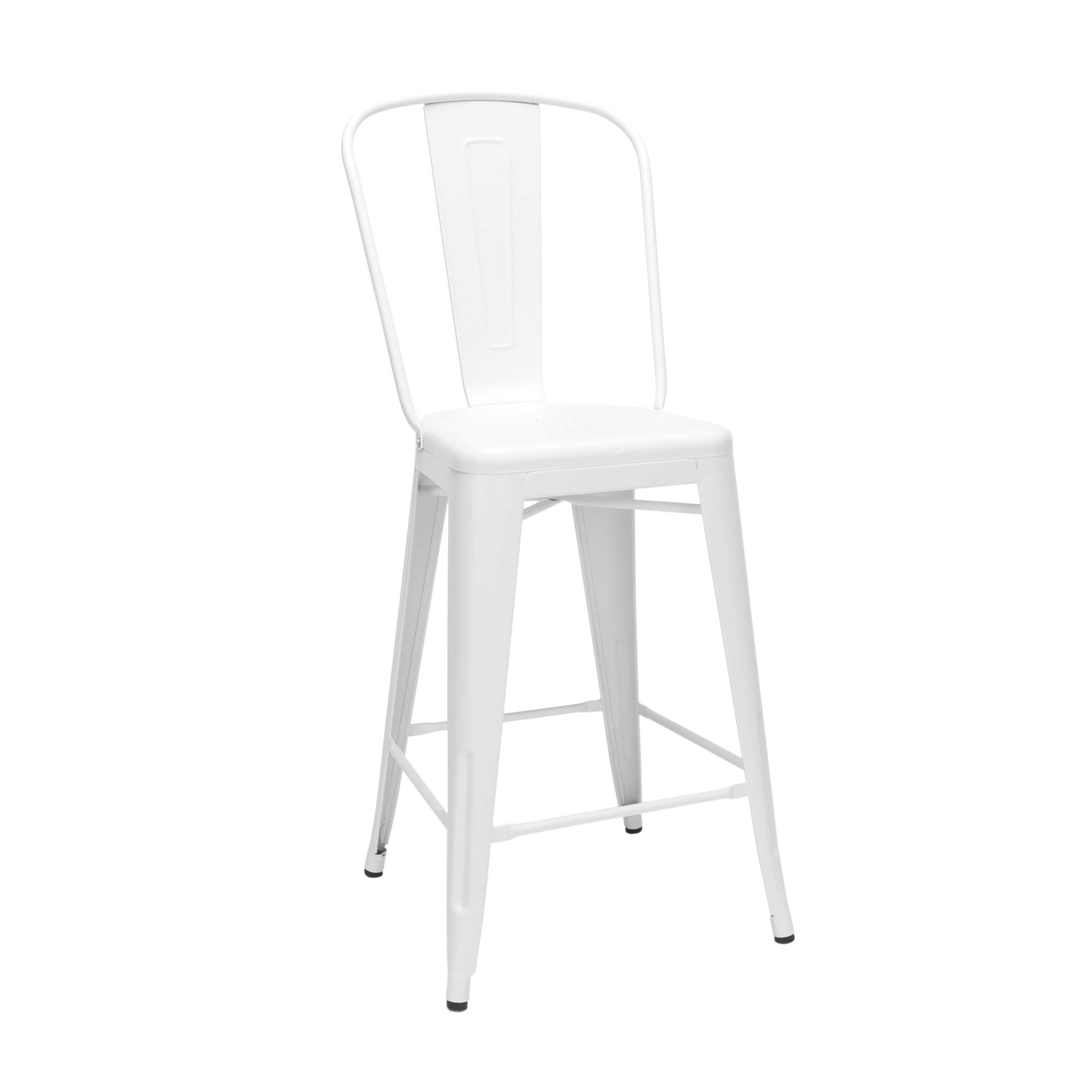 OFM 161 Collection Industrial Modern 4 Pack 26" High Back Metal Stools, Galvanized Steel Indoor/Outdoor Bar Stools, in White