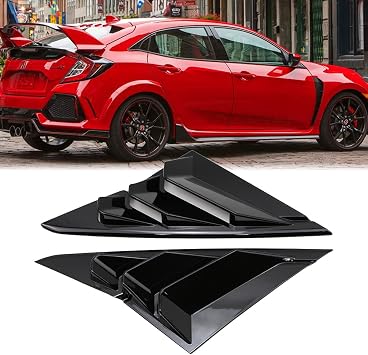 Dreamseek Rear Side Window Louvers for Honda Civic Type R, Hatchback 2016 2017 2018 2019 2020 2021 10th Gen ABS Scoop Shade Cover Air Vent Blinds Racing Style Shutter in Glossy Black