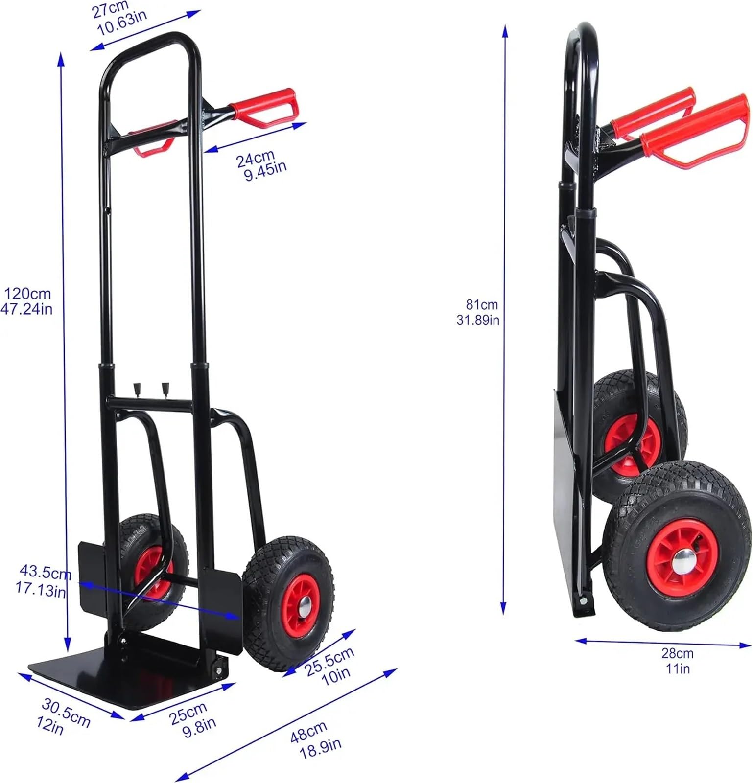 hogar Carretilla Carro de Transporte Camión Manual Resistente para Ruedas Goma 10" para Asas Dobles Carretilla Acero Que Levanta 330 LB