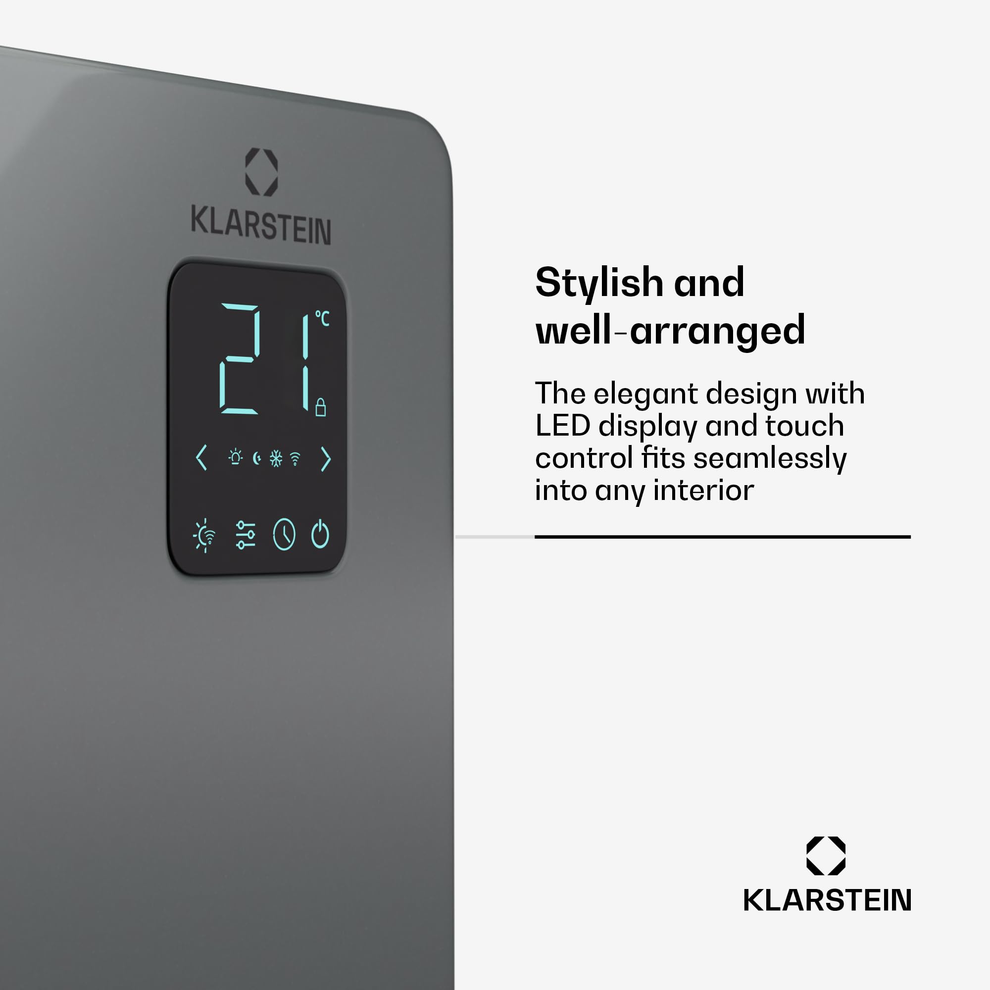 Klarstein Bansin Smart 2500 Grzejnik konwektorowy - 2500W, Sterowanie aplikacją, Montaż ścienny i wolnostojący, Element grzejny X-Shape, IP24, Grzejnik do pomieszczeń i ogrodów zimowych