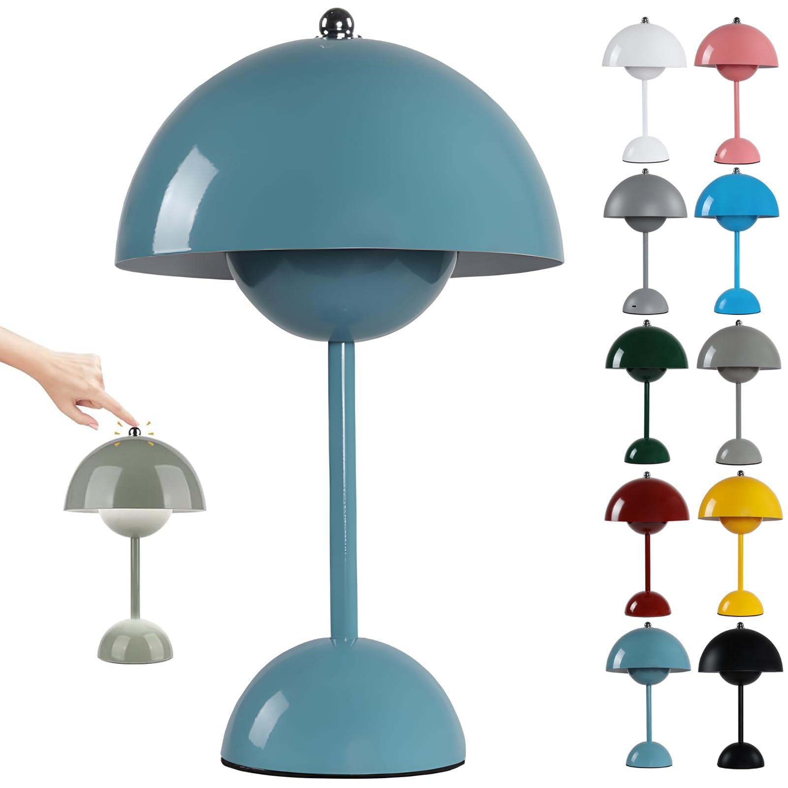 Hskjtt Grayblue Rechargeable Led Mushroom Lamp, Wireless Flowerpot Table Lamp Touch Dimmable Table Lamp With 3 Brightness Modes Bedside Lamp Mushroom Lamps Desk Lamp,Gray Blue