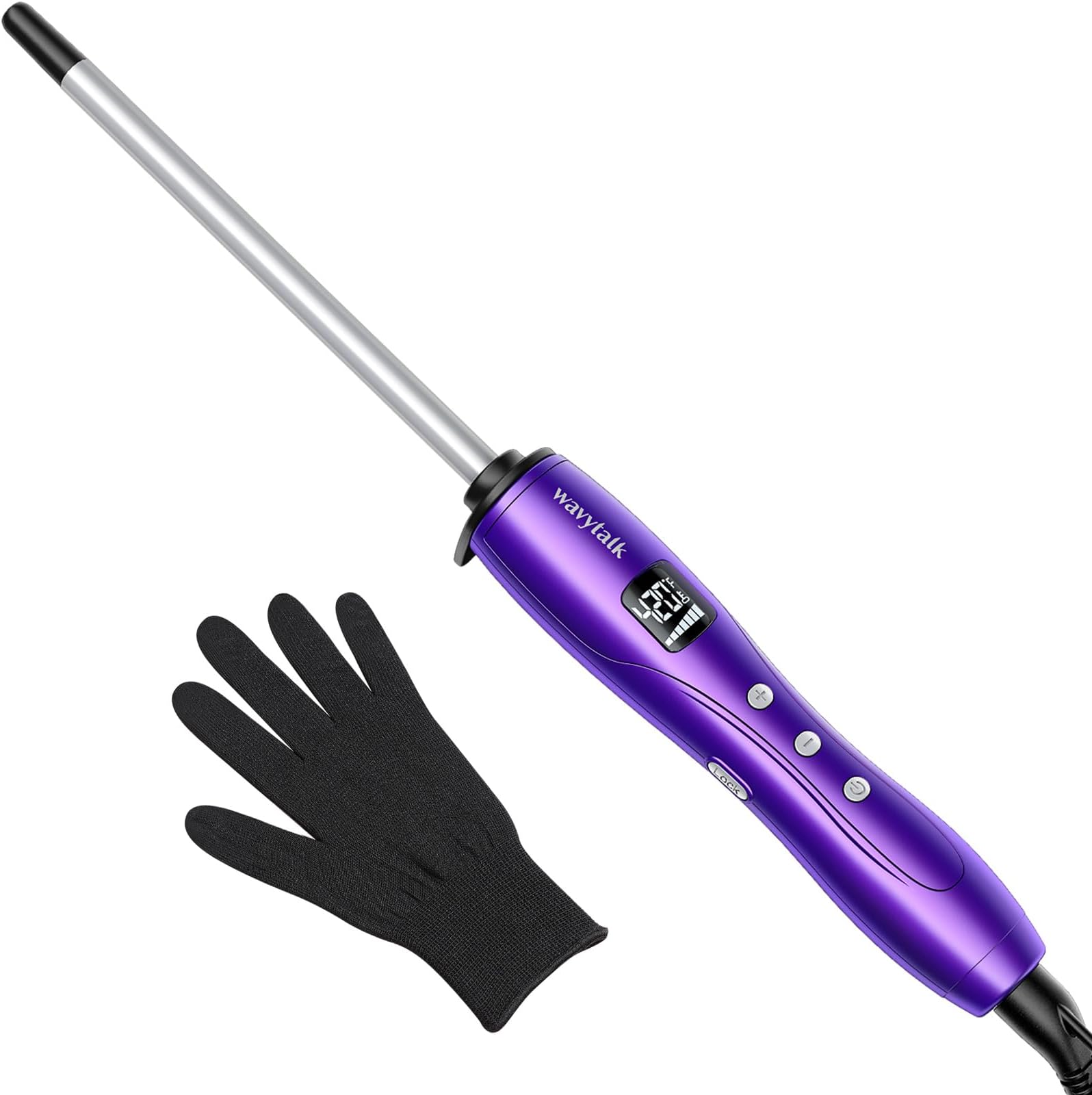 Wavytalk 3/8 Inch Small Curling Wand, Ceramic Wand Curling Iron for Short & Long Hair, Adjustable Temperature, Includes Heat Resistant Glove (Purple)
