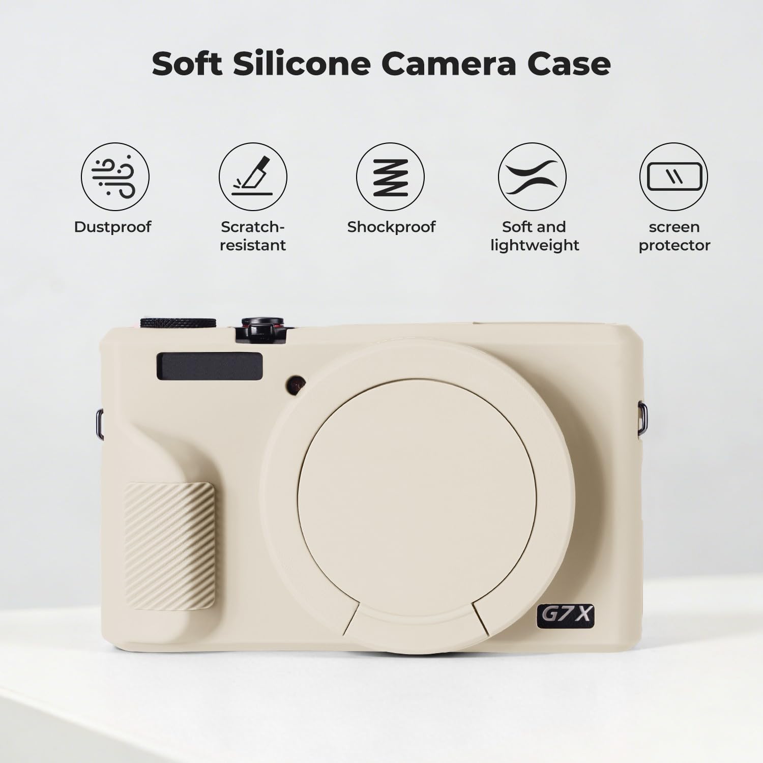 Etui ochronne K&F CONCEPT do aparatu Canon G7X Mark III, kremowe, miękkie silikonowe etui do aparatu cyfrowego G7X Mark III z odłączaną osłoną obiektywu, odporne na zarysowania, dopasowane