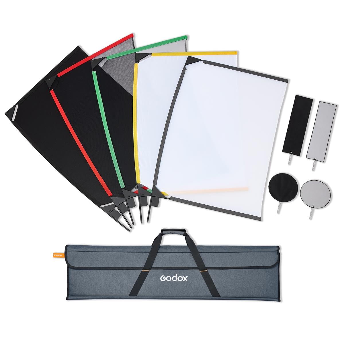 GODOX Scrim Flag Kit, 24 x 36 inch, Portable, Includes Black Block Solid, Black Double Net Screen, Black Single Net Screen, Two-Stop Silk Screen, One-Stop Silk Screen, Carrying Bag