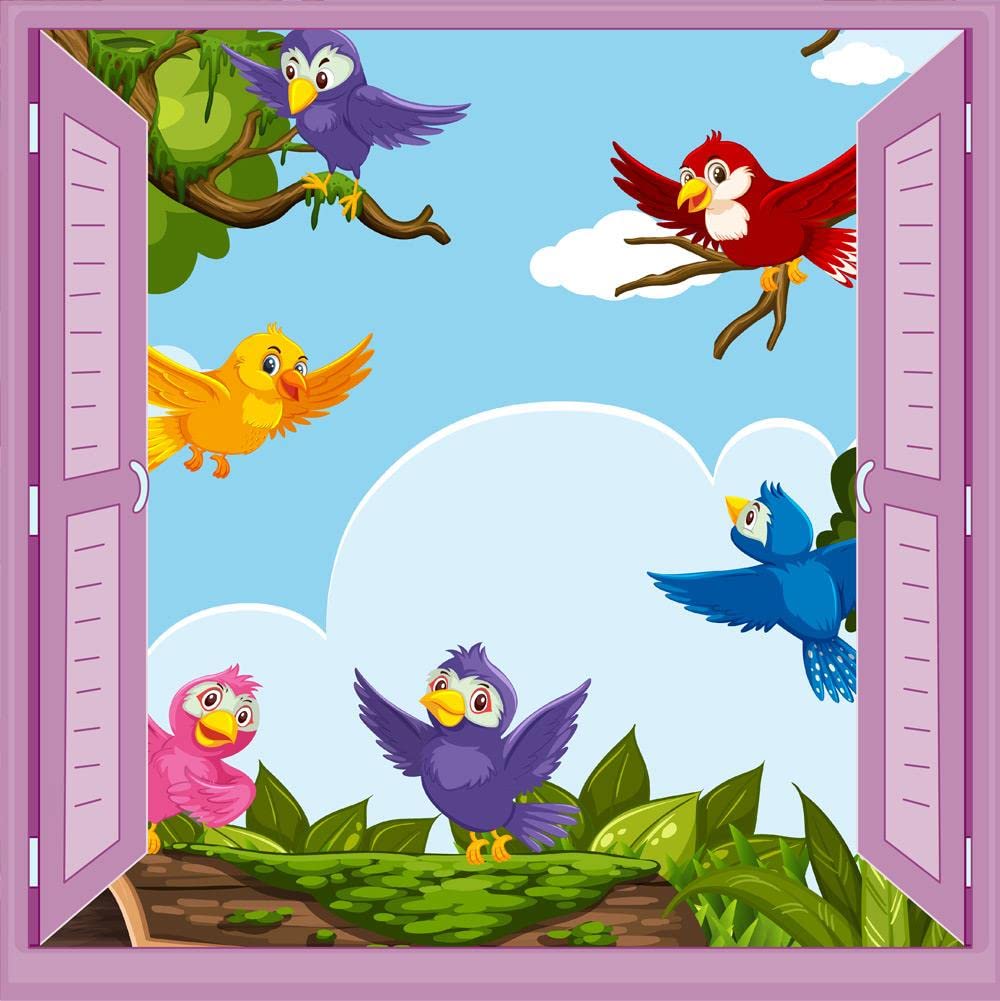 StickerArt Çocuk Odası Bebek Odası Pencere Poster Duvar Kağıdı Kuşlar