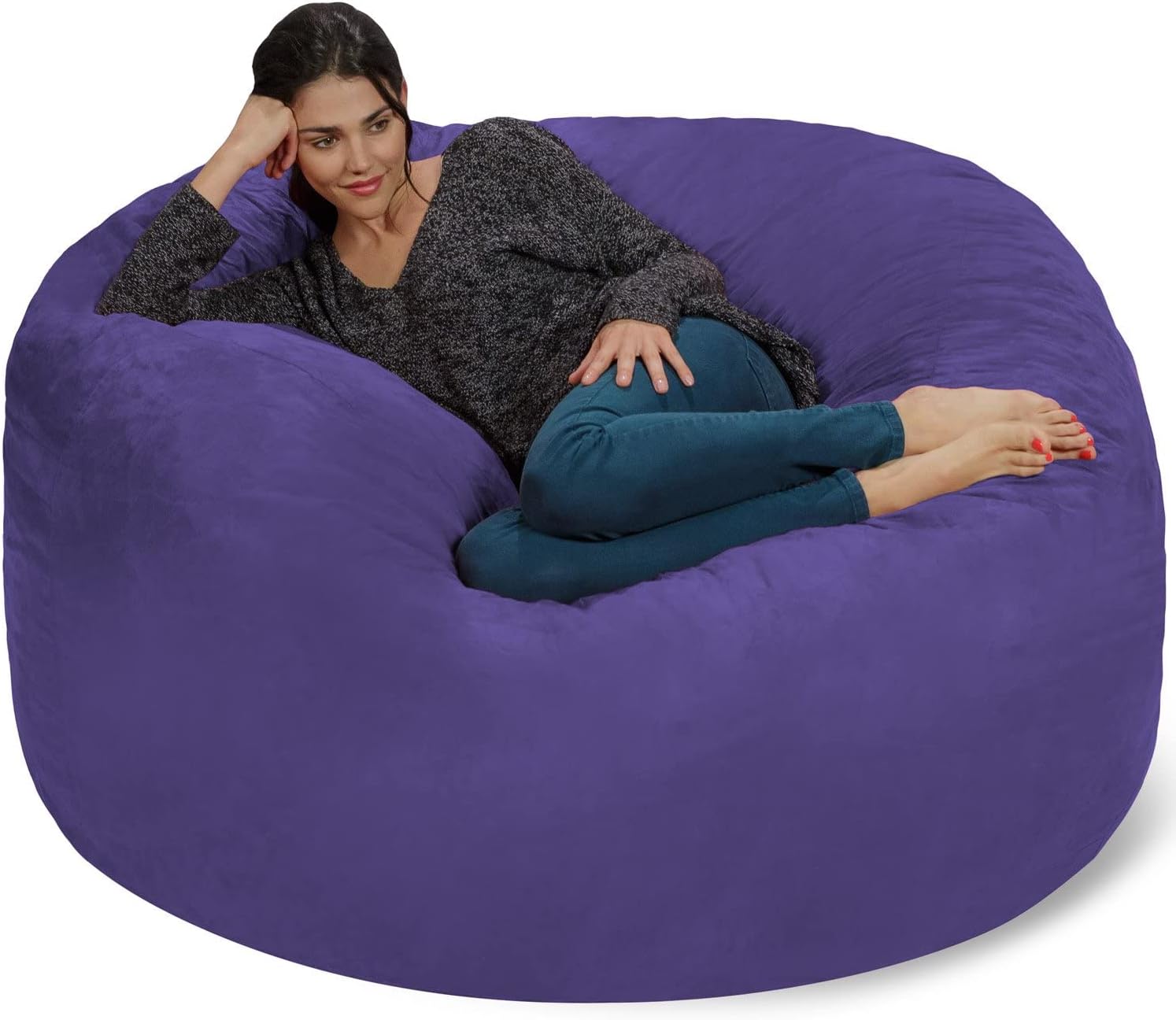 Chill Sack Bean Bag Chair: Giant 5' Memory Foam Furniture Bean Bag - Big Sofa with Soft Micro Fiber Cover - Purple Furniture Foam Microsuede - Purple