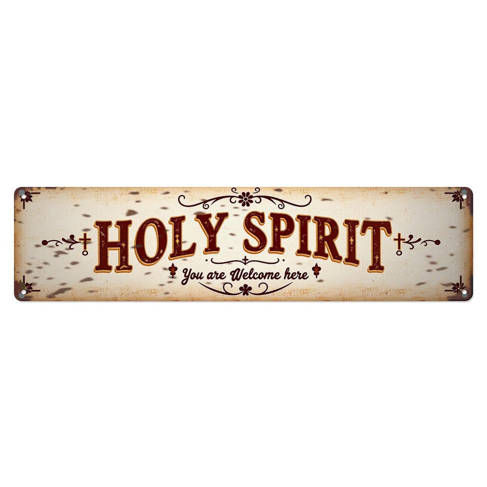 Jdyaojiesheng Vintage Holy Spirit Welcome Sign Pattern Tin Sign Retro Metal Wall Decor Metal Poster, Home Bar Garage Farmhouse Cafe Wall Art Decoration 4X16inch