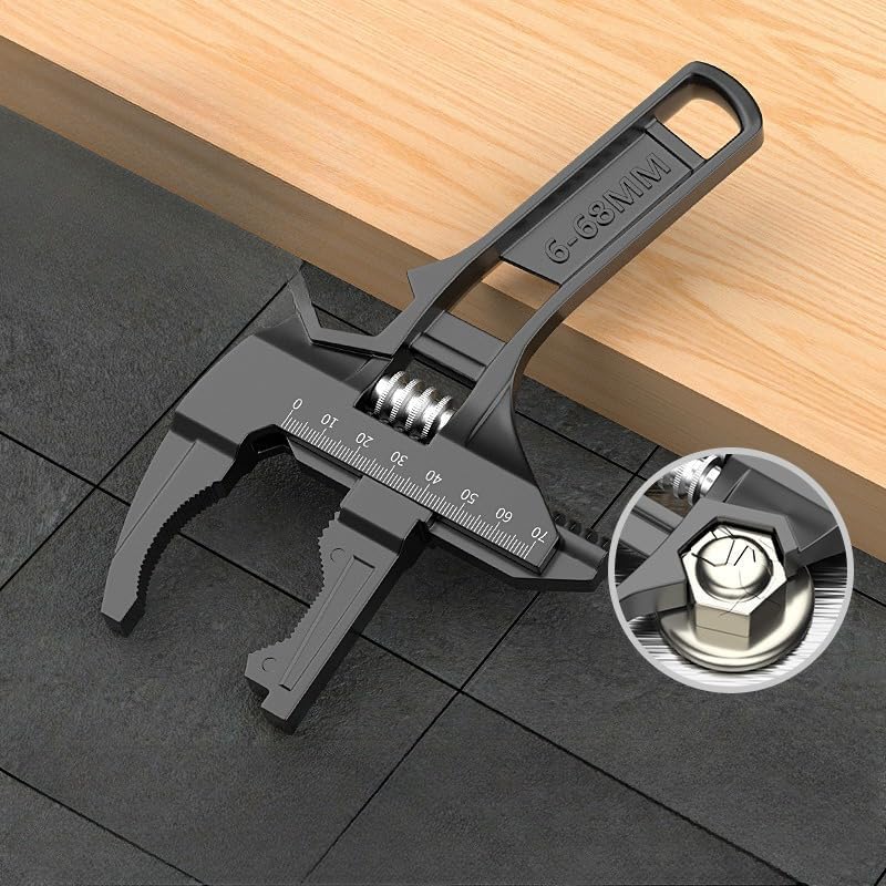 1Pc Large Opening Spanner Multifunctional Adjustable Wrench for Kitchen Bathroom Manual Operation Ergonomic Design (1pc black)