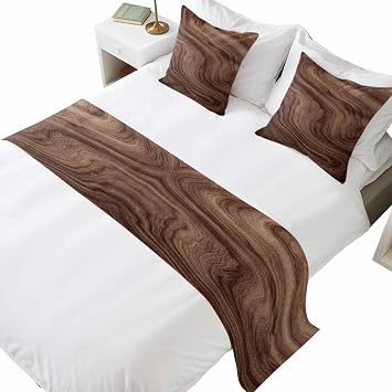 3pcs Brown Wave Wood Grain Bed Runner Set, 83x20in, Farmhouse Plants Annual Rings Texture Queen Bed Runner Scarf & 2 Pillowcases, Soft Bedding Scarves for Home Hotel Decorations