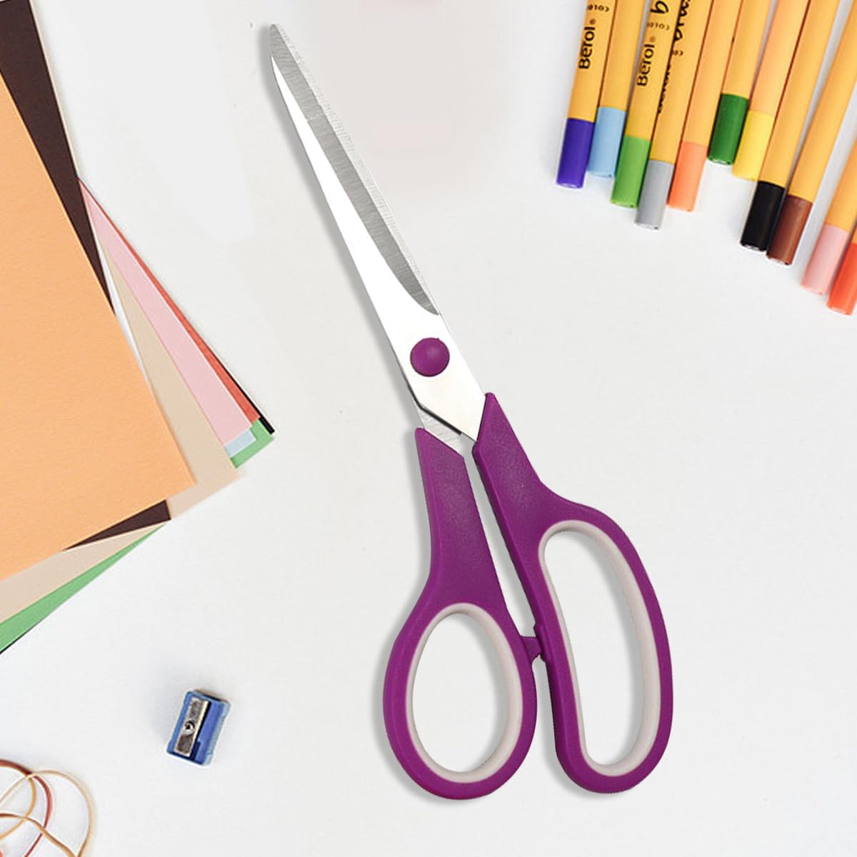 1 Pack Multipurpose Scissors: Ultra Sharp Stainless Steel Blades, Comfort Grip Handles for Office & Home Use（Purple）