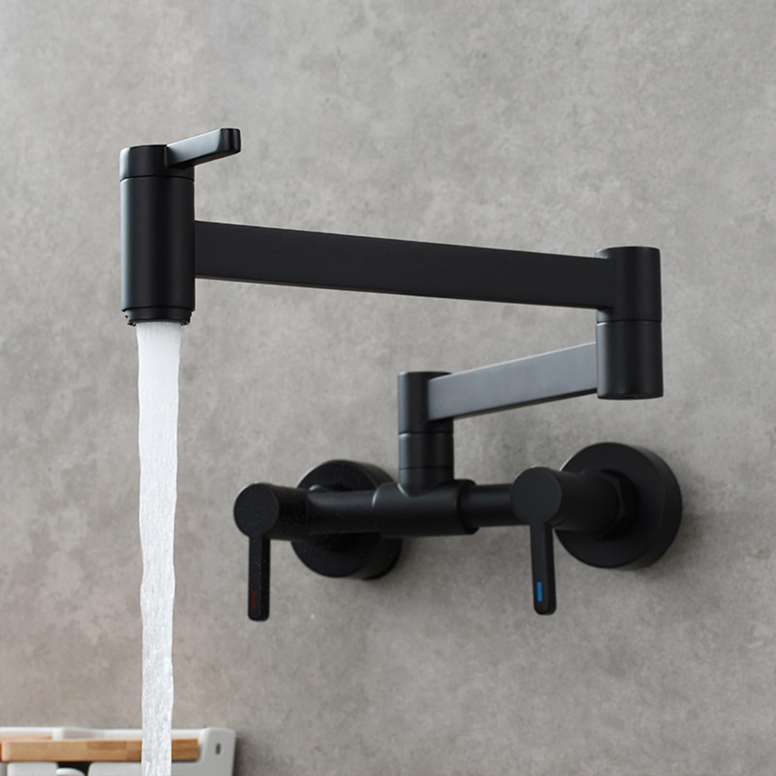 ZYCHSJXA Kitchen Sink Mixer Tap Wall Mounted Folding Swivel Hot and Cold Water Brass Taps Mixer-Black