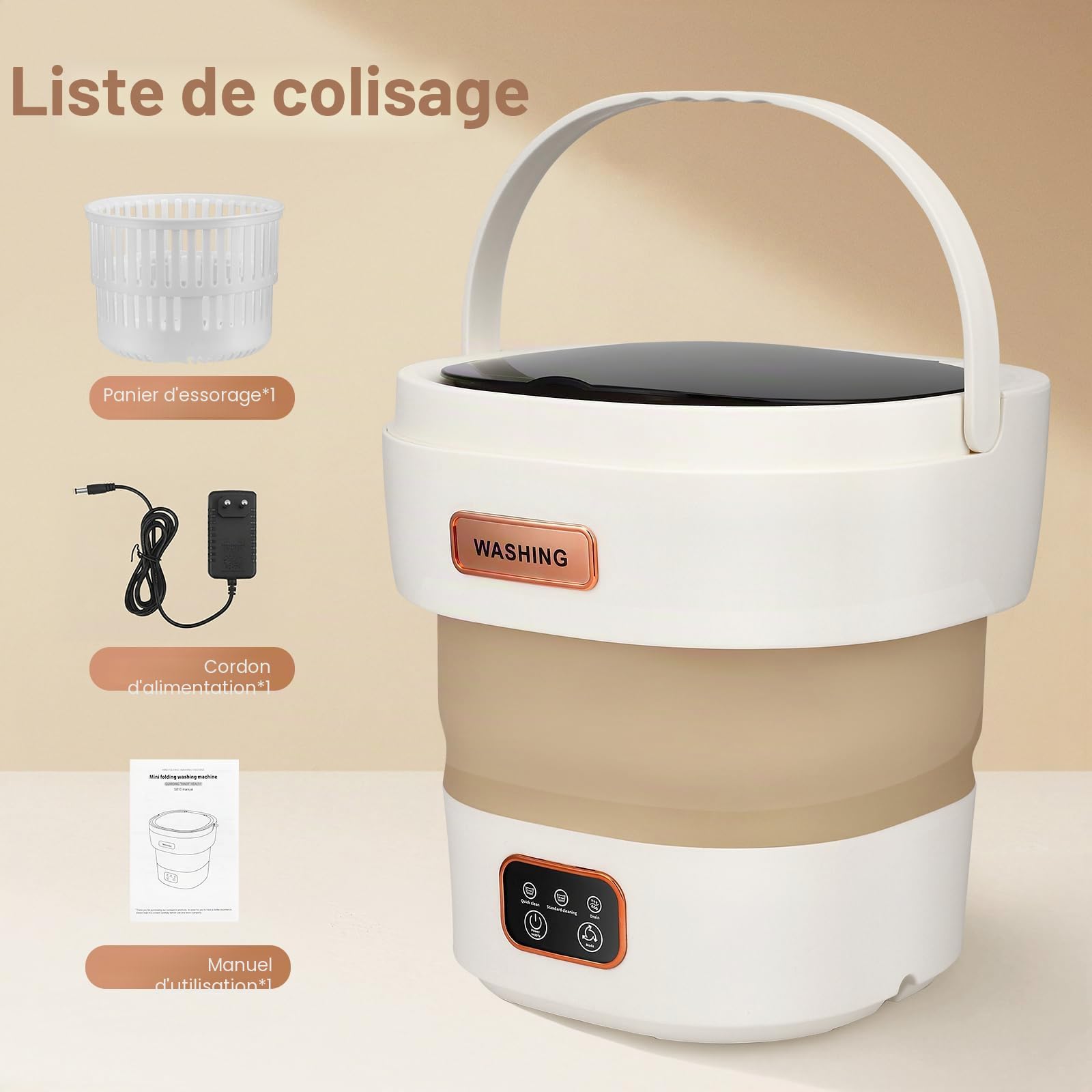 Machine à laver compacte pliable 15 l avec 3 modes de nettoyage et fonction d'essorage, économie d'eau et d'énergie, idéale pour appartements, vêtements de bébé, intérieur et animaux domestiques