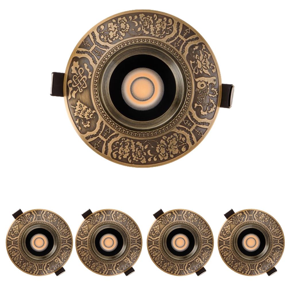 ASerZenith Chinoiserie Led Recessed Lights, 3Cct Dimmable Led Recessed Downlight, 10W Retrofit Ceiling Light, Adjustable 3000K/4000K/6000K, Brass Baffle Retrofit Trim,Pack Of 5,Bronze