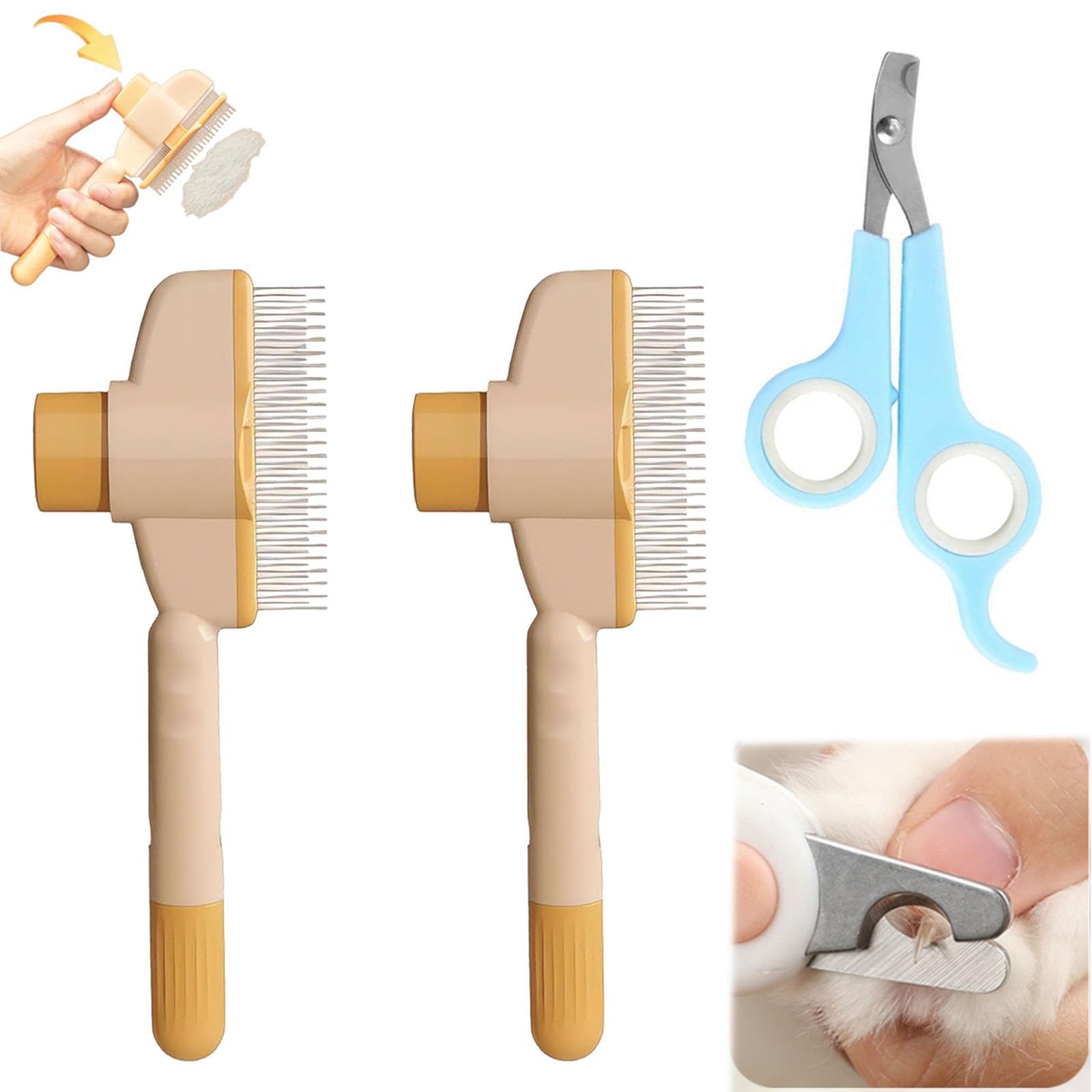 2 Stück Fellblitz Bürste Für Hunde & Katzen - Selbstreinigend Mit Auslöseknopf