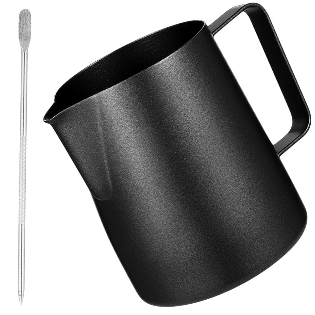 HEMOTON 2Pcs Bricco per Latte in Acciaio Inox Tazza di Latte caffè Bricco Latte Schiuma di Latte Cappuccino Handheld caffè Bricco Latte Art con Marchio di Misurazione e Latte Art Pen 600ml