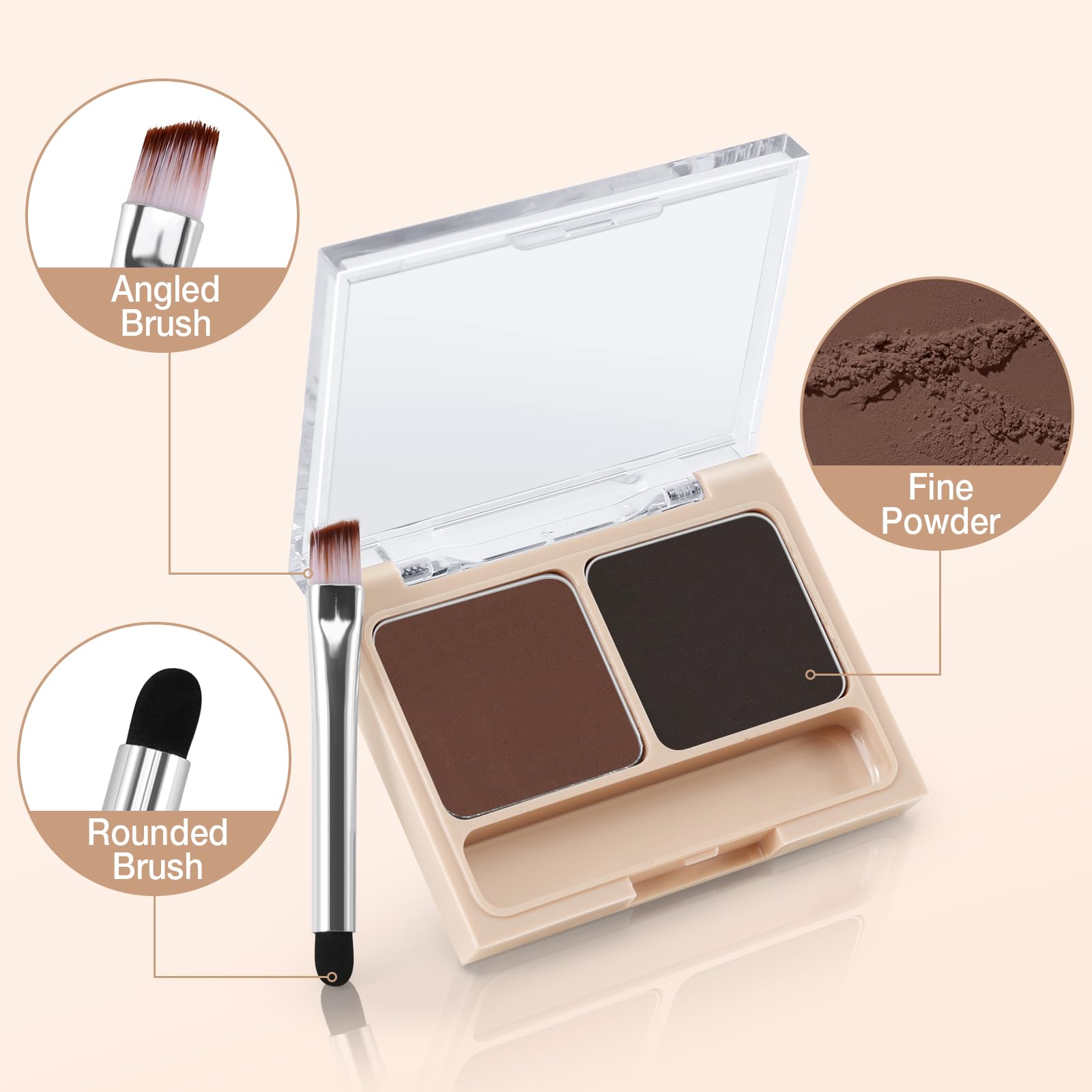 Boobeen Palette de Sourcils 2 Couleurs, Maquillage en Poudre pour Sculpter et Définir les Sourcils, Kit Contour des Yeux avec Pinceau Applicateur