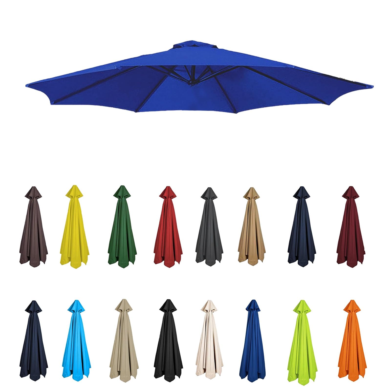 2m-3.5m Replacement Parasol Canopy, Umbrella Replacement Fabric, Garden Umbrella Replacement Cover, Outdoor Replacement Fabric, 6/8 Arms, replacement parasol fabric cover for Garden Umbrella(Blue,6rib