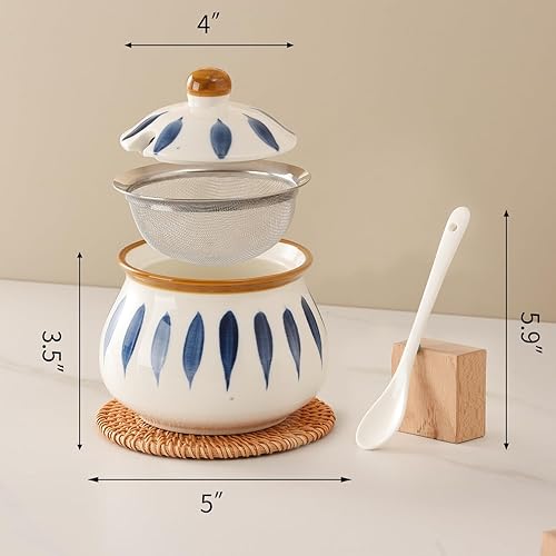 Miniatura 2 de Recipiente de grasa de tocino con colador, protector de grasa de tocino de cerámica con colador de 23 onzas, almacenamiento de aceite de cocina para