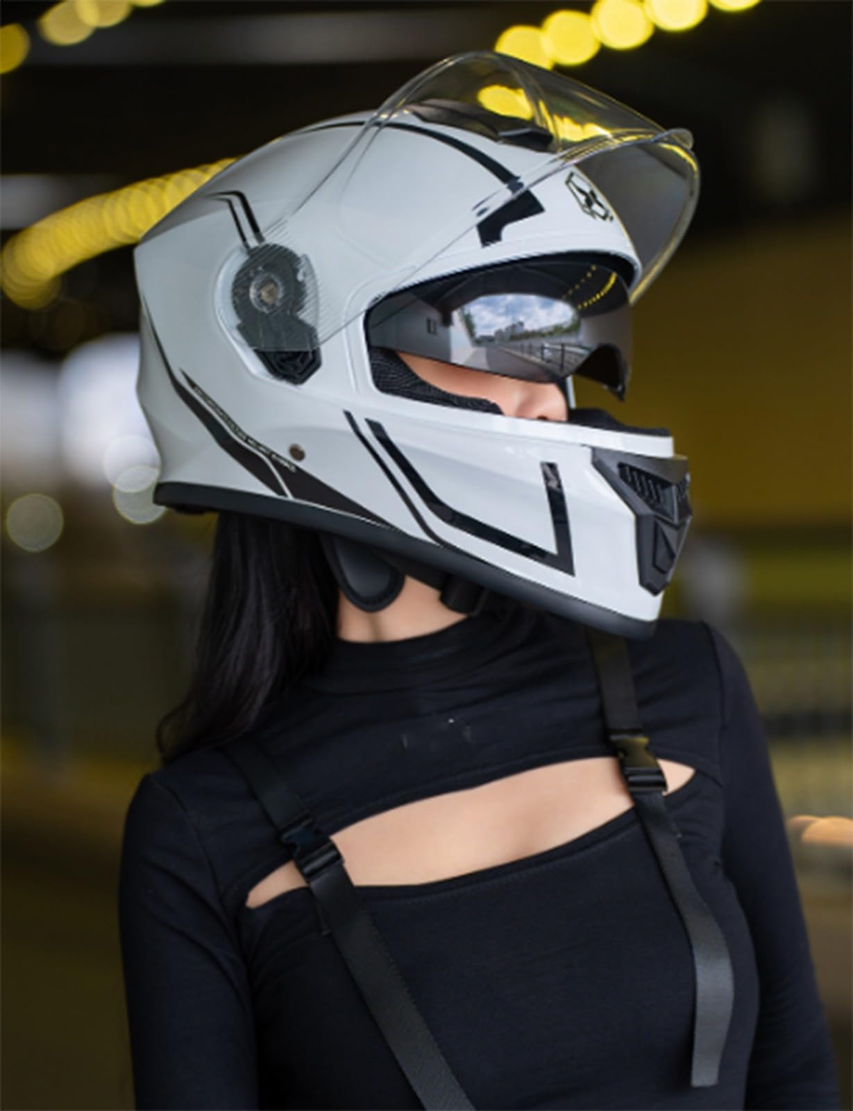 Casco Integrale da Moto Casco Integrale apribile per Adulti con Doppia Visiera Parasole Certificato ECE per Casco modulare da Uomo e da Donna per Scooter Touring J,54-61CM