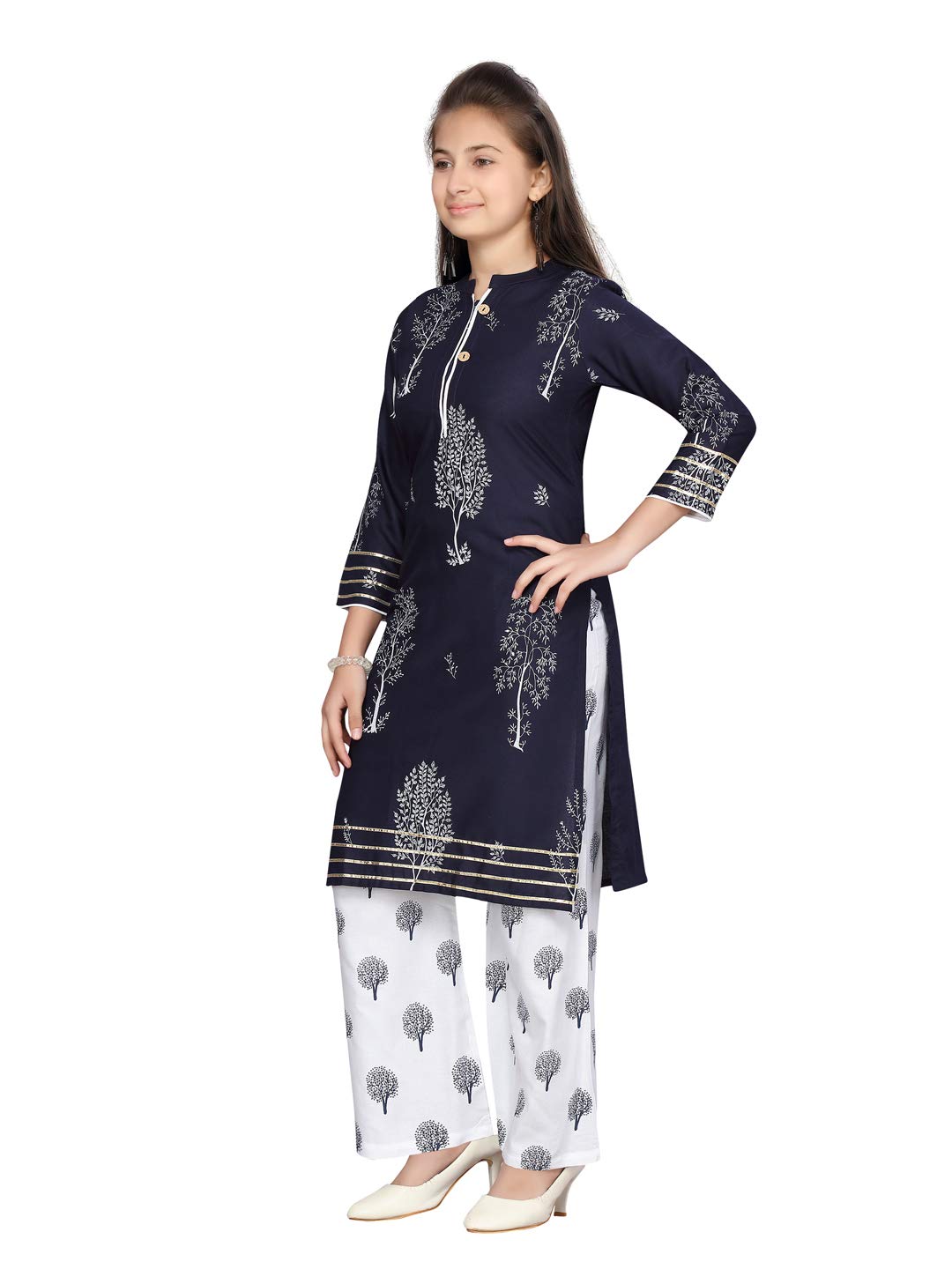 Aarika Girl's Cotton Kurti Palazzo Set (Pl-K-01_Blue_40)