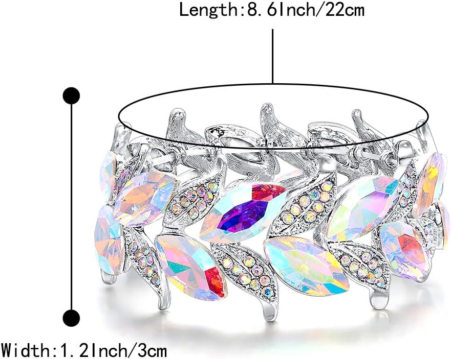 BriLove Women's Wedding Bridal Crystal Marquise-Shape Leaf Stretch Bangle Bracelet - Image 5