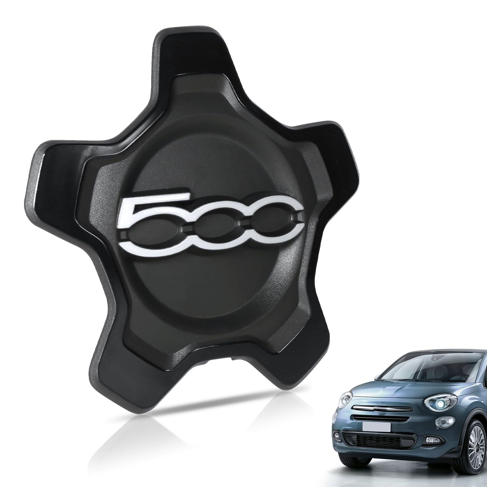 Coprimozzo Fiat 500X, Ricambio Originale con Adattamento Perfetto e Bloccaggio Sicuro per 735626312 735626311 Copri mozzo Fiat 500X Copri mozzo 500X (1 bordo nero scritte argento)
