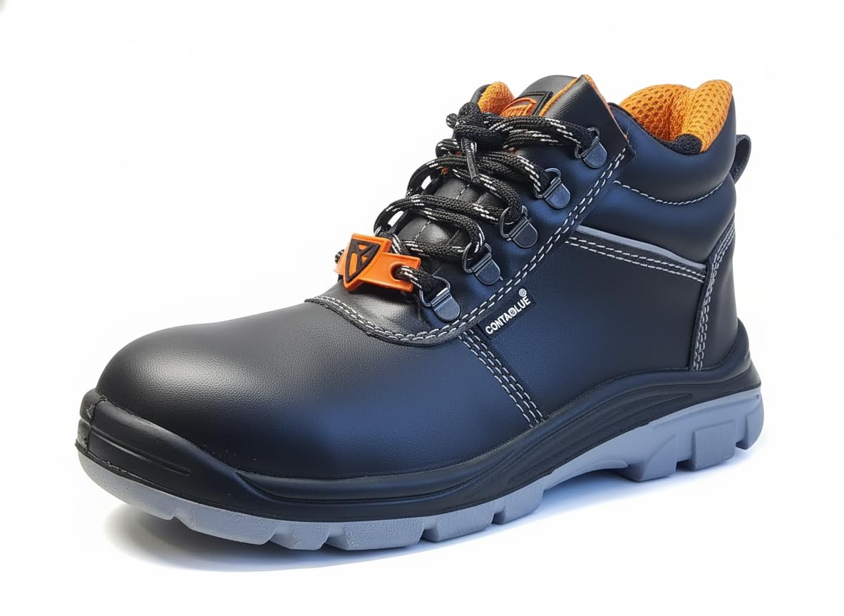 Lightweight Industrial Safety Shoes for Men | Composite Toe Protection | 100% Vegan Microfiber Work Shoes | High Ankle design, Water Resistant, Anti-Skid, Industrial & Construction Use | Double Density PU Sole and Insock cushioned-image-37