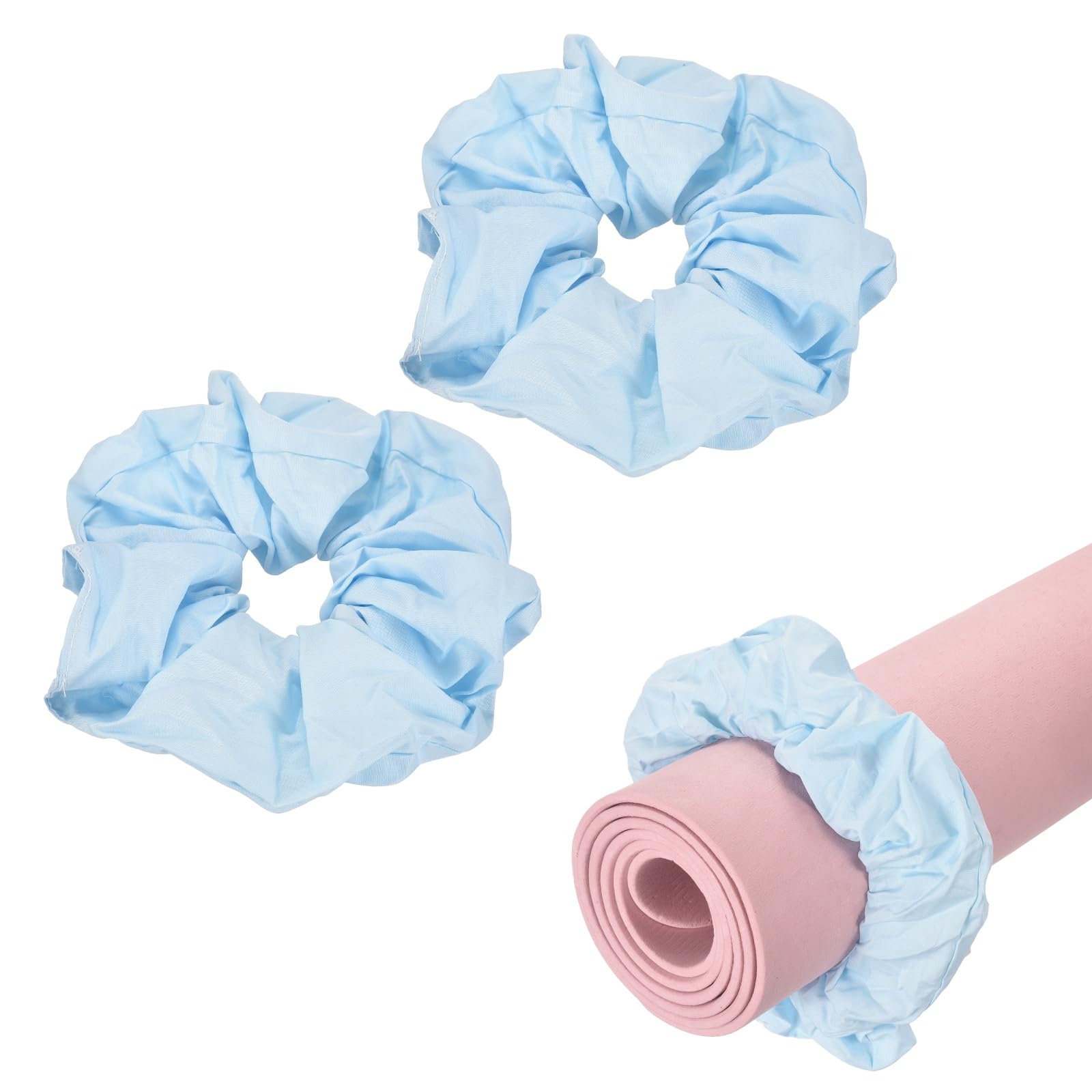 YELARXI Yoga Mat Scrunchy, Durable & Elastic Fabric Yoga Mat Strap Band Mat Holder 2 Pcs & Cotton & Light Blue, Fitting for (Pilates/Gym/Work Out/Outdoor/Indoor)