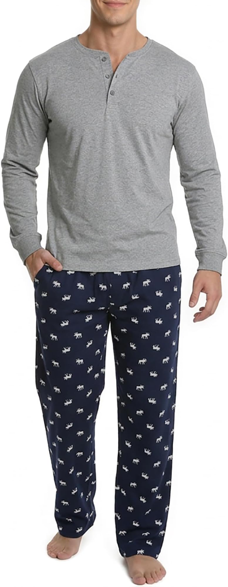 Men’s Pajama Set – Breathable Long Sleeve Shirt & Soft Cotton Lounge Pants – Year-Round Sleepwear