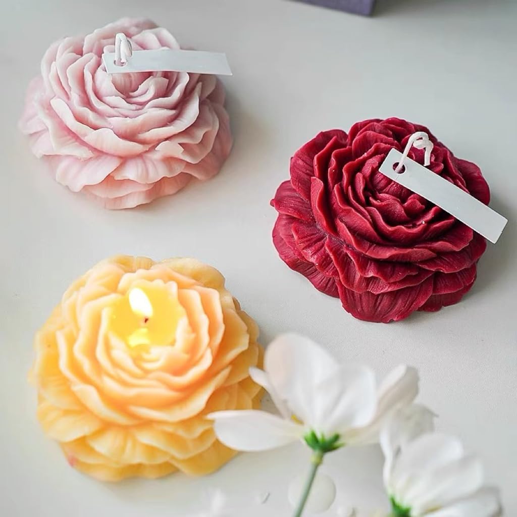 3D Peony Candle Mold 2Pack, Peony Molds for Candles, for Soap/Soy Wax/Clay/Candle/Epoxy Resin Making molds, DIY Craft Suppliers for Party/Home/Wedding Decoration