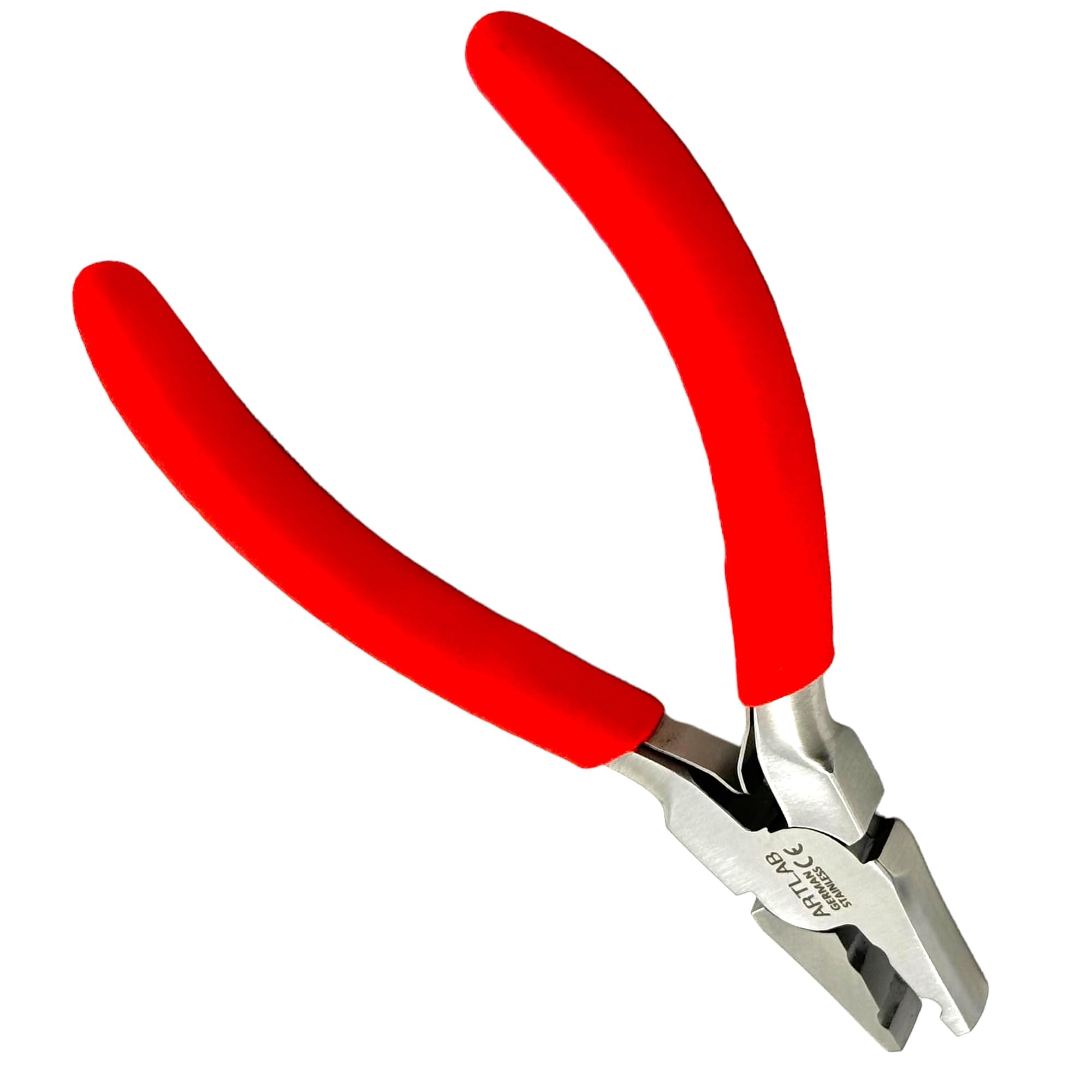 Jewelry Making, Leather Crimping Pliers with Red Grip Handles, Leathercraft, Jewelry Making, Fold-Over Crimp Pliers - German Stainless Steel