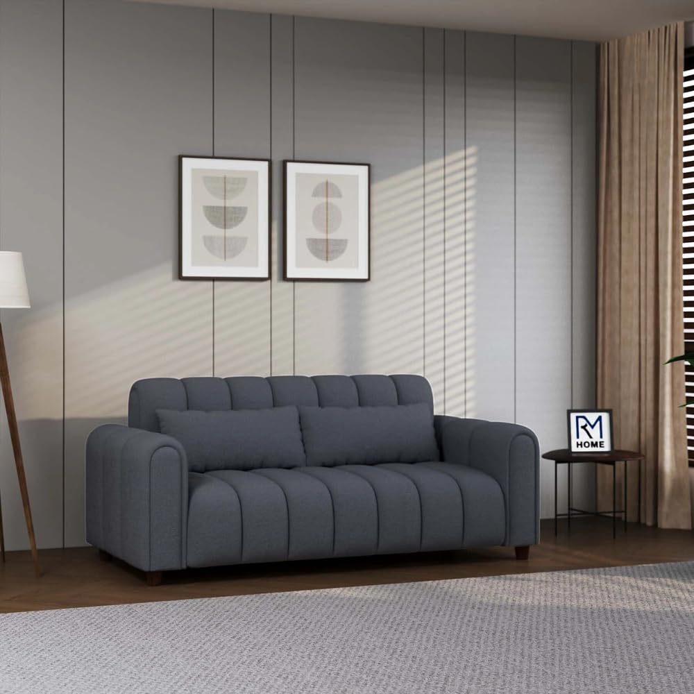 SleepArt Seventh Heaven Fabric 2 Seater Sofa for Living Room | Fully Upholstered Boucle Couch with Cushion Back & Round Arms | Web Suspension Support | DIY Assembly (Grey)-image-23