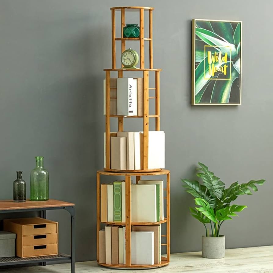 Amazon｜本棚 回転式 ブックシェルフ 木製 高さ調整可能 ブックラック