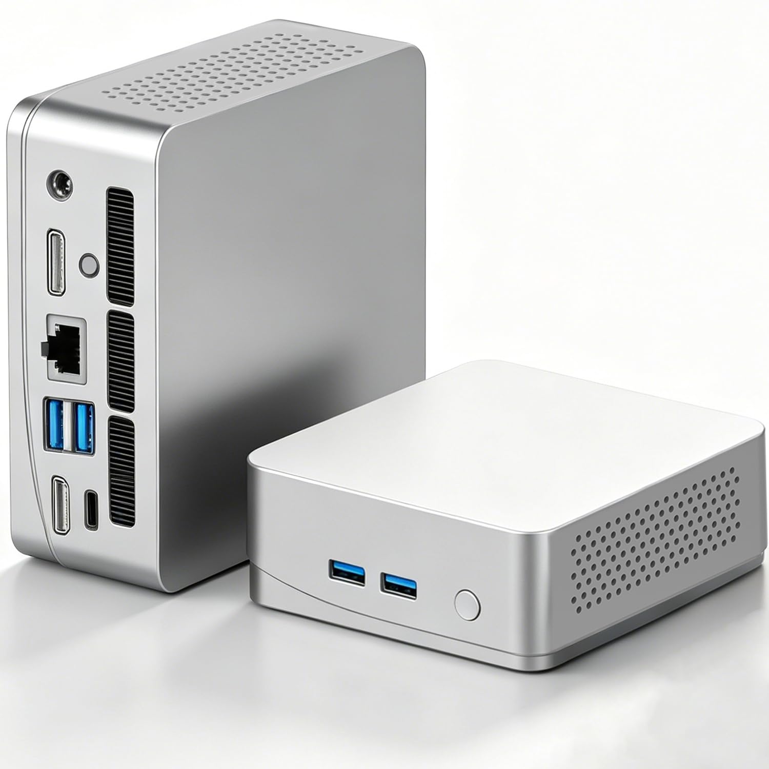 Mini PC 3200U (jusqu'à 3,5 GHz) 8 Go RAM 256 Go SSD Win11 WLAN5/Bluetooth/RJ45 LAN 1000M/USB*4/USB-C*2/HDMI*2, sortie double moniteur 4K @ 60Hz, ultra léger, silencieux, 4-6 W économe en énergie