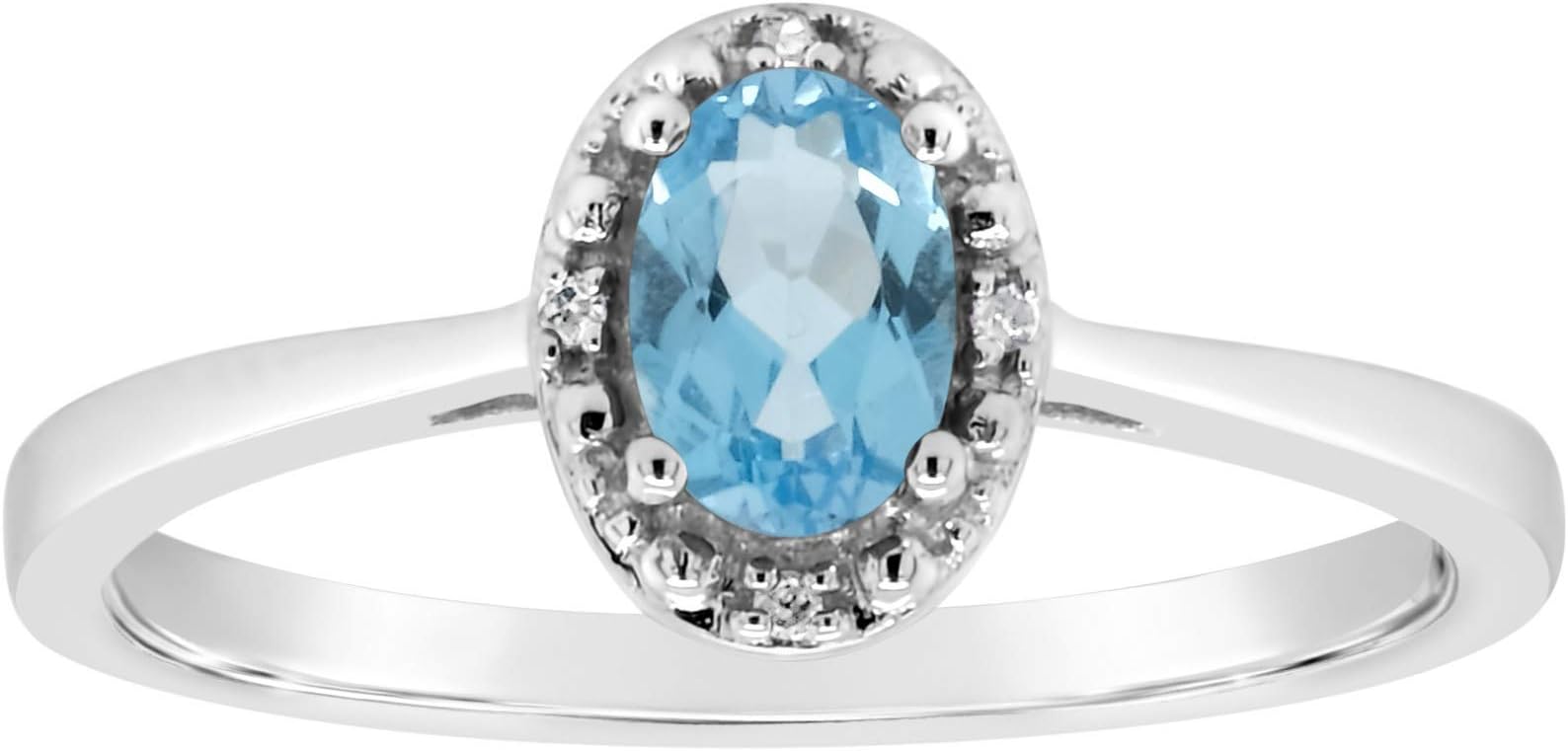 Sterling Silver 6x4mm Oval Genuine Natural Birthstone Diamond Accent Ring