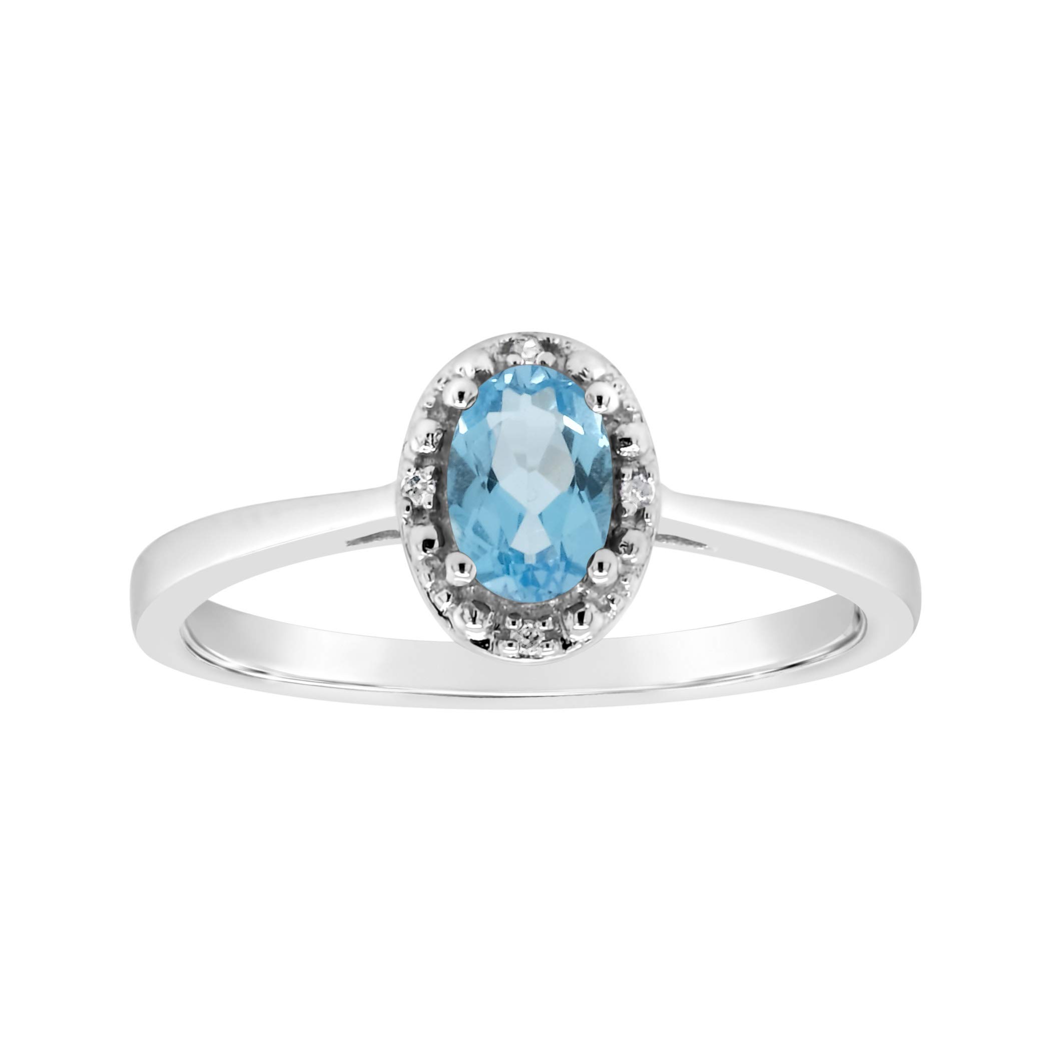 Sterling Silver 6x4mm Oval Genuine Natural Birthstone Diamond Accent Ring