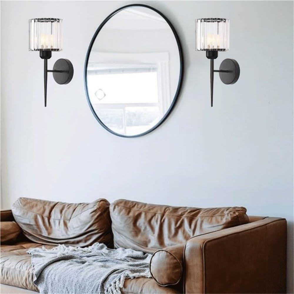 HCZKIUJY Rechargeable Wireless Dimmable Crystal Wall Sconce Lamp for Bedroom, Living Room, Bathroom (Black C)