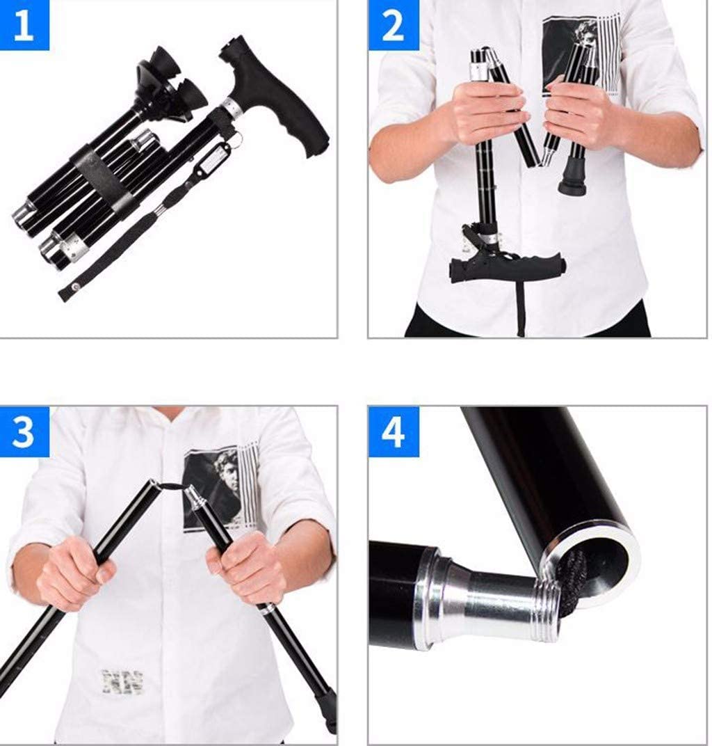 Muletas telescópicas antideslizantes Muleta Bastón de aluminio plegable telescópico con bastón de luz LED Bastón antideslizante portátil ultraligero, adecuado para escaladores y ancianos muleta-11.19