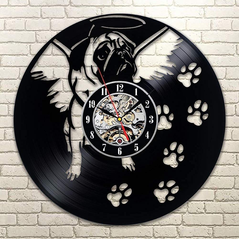Horloge Murale Disque Vinyle Chien Amoureux pour Déco Chambre et Salon